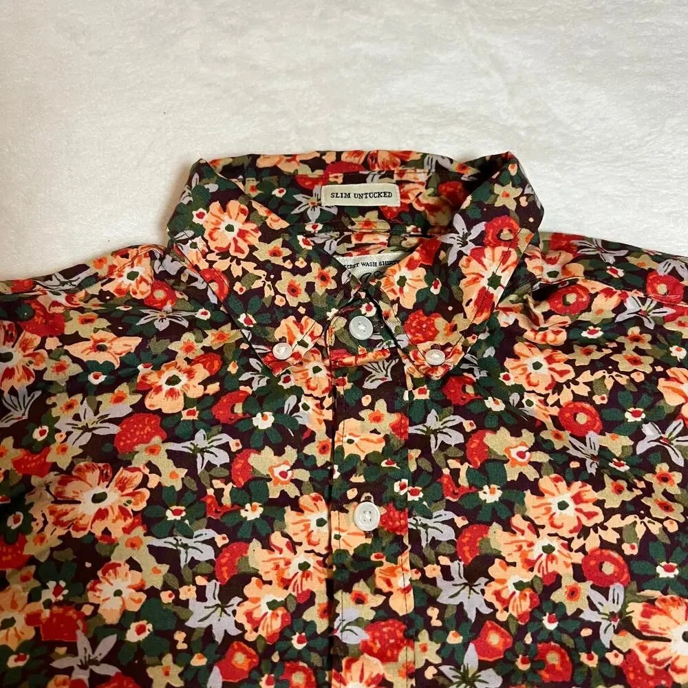 J. Crew Mens Secret Wash Shirting Slim Untucked Floral Button Shirt Size S Short